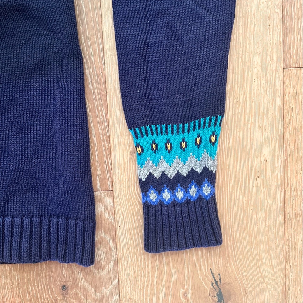 Talbots Fair Isle Full Zip Sweater M 100% Cotton Navy Nordic Cardigan scandi - Picture 4 of 8